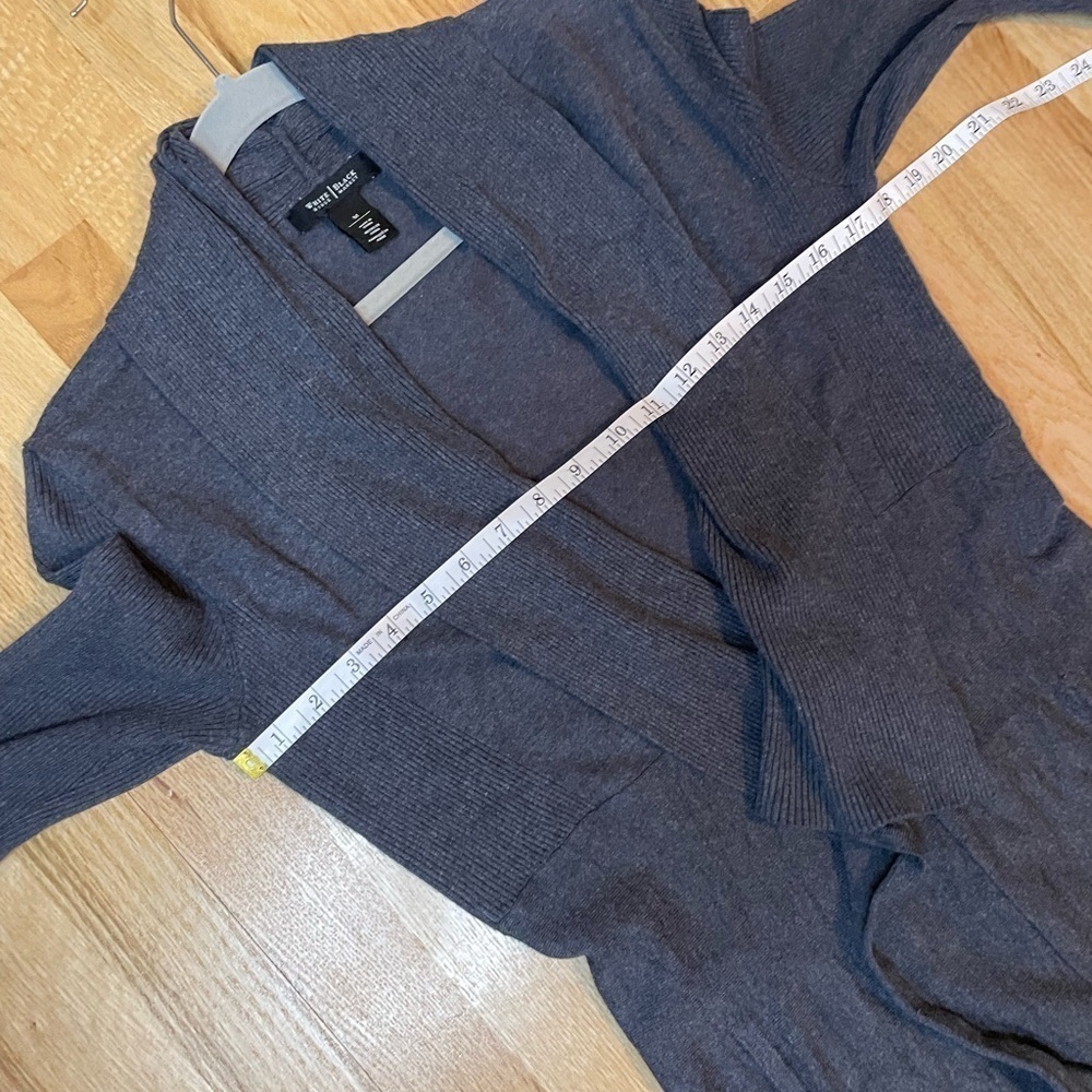 White House Black Market Gray Open Front Cardigan Sweater Size Medium - Picture 6 of 9